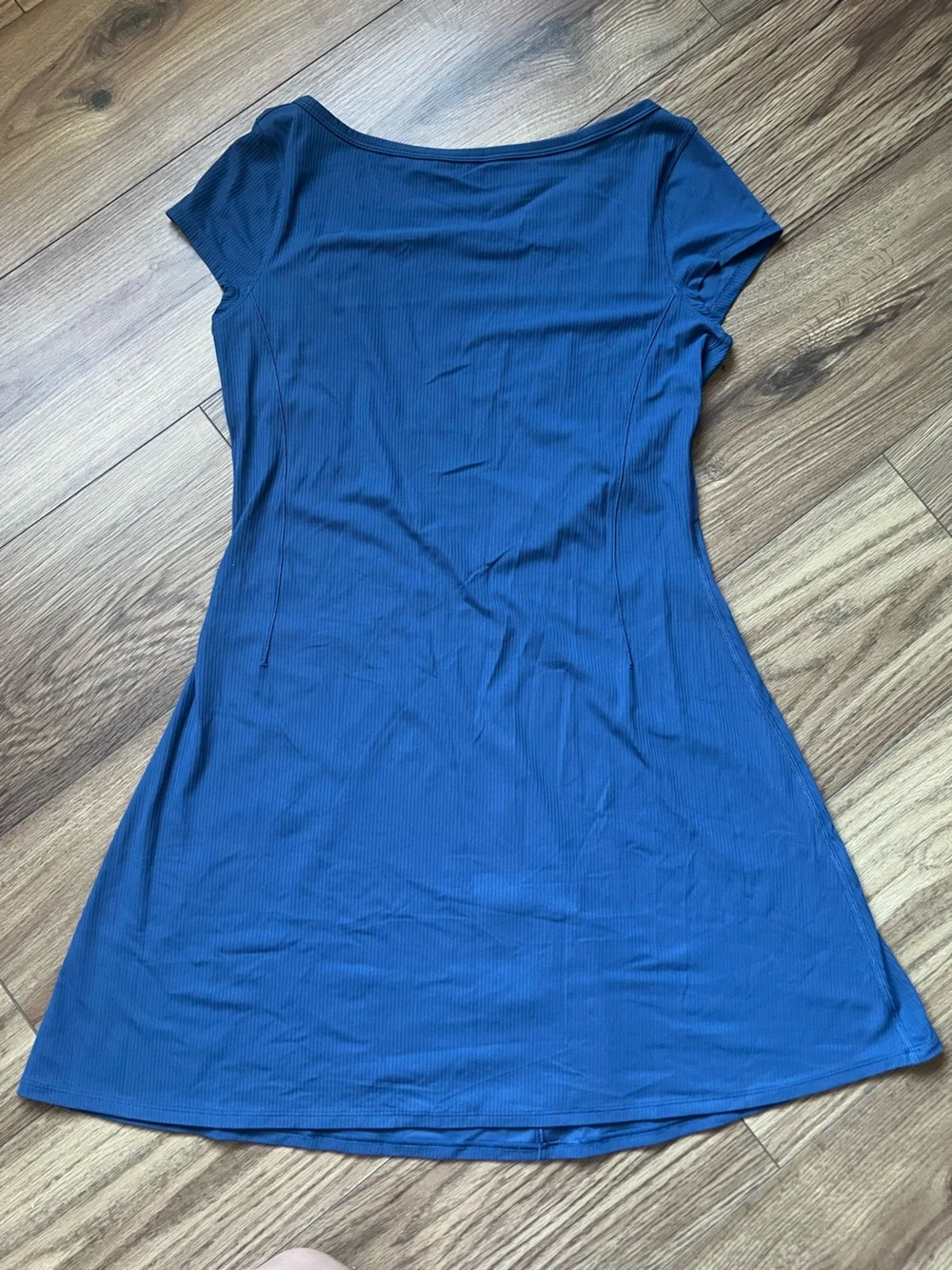 Lululemon All Aligned Ribbed Mini Dress Blue Boat Neck Short Sleeve A-Line 8